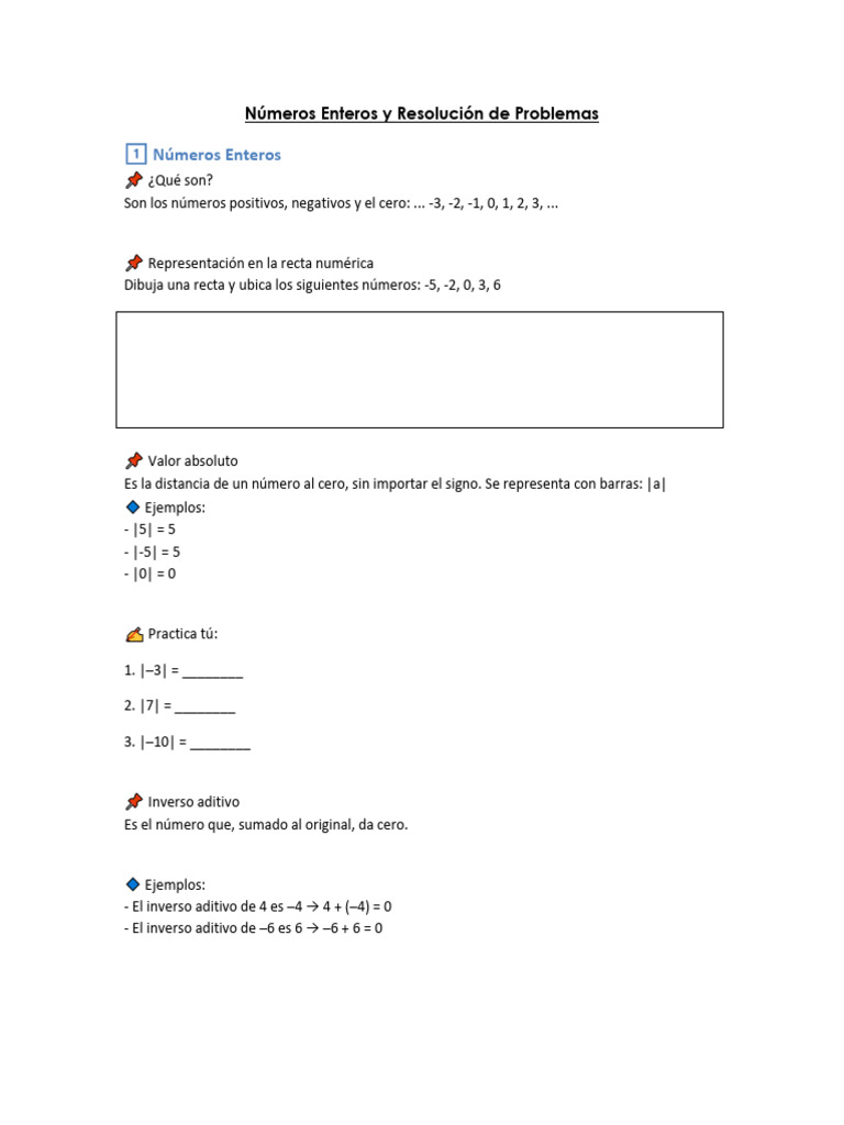 Números Enteros Y Problemas Matemáticos Pdf