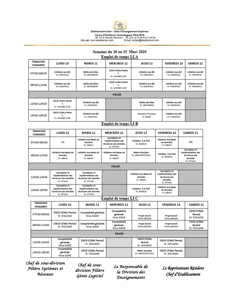 Emploi du temps Semaine du 10 Mars 2025 | PDF | Informatique | Informatique