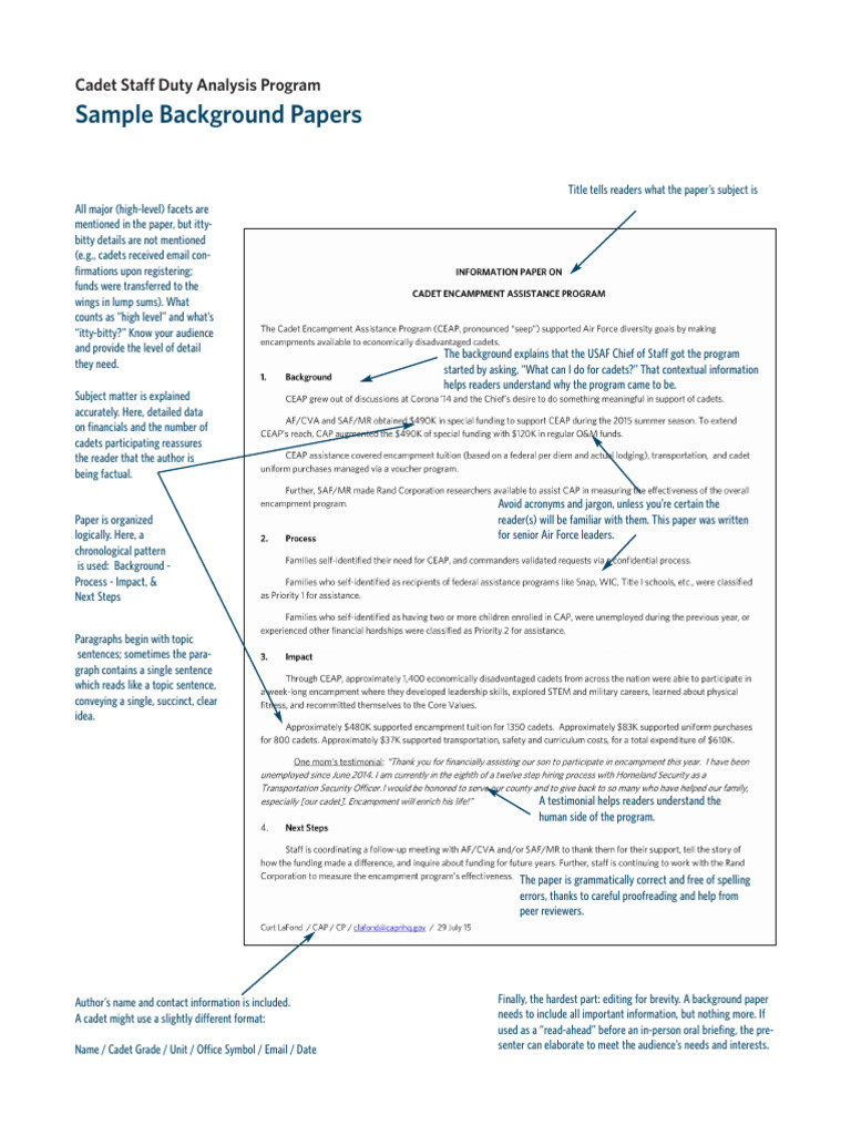 Cadet Staff Duty Background Paper Guide | PDF | Information | Communication