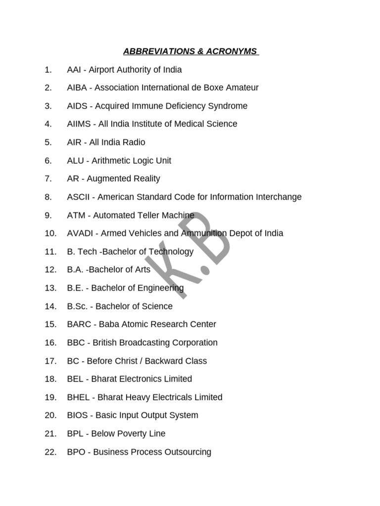 Key Abbreviations and Acronyms List | PDF | International Bank For ...