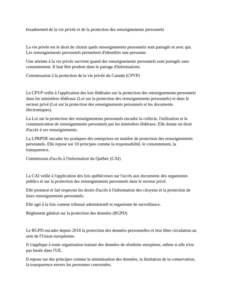 Protection des Renseignements Personnels | PDF | Vie privée et ...