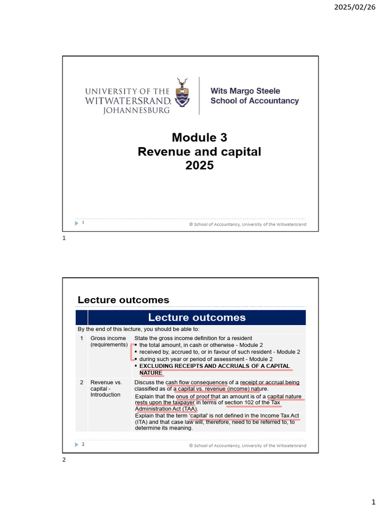 Module+3+ +Revenue+and+Capital++2025+Slides+v3 | PDF | Gross Income | Taxes