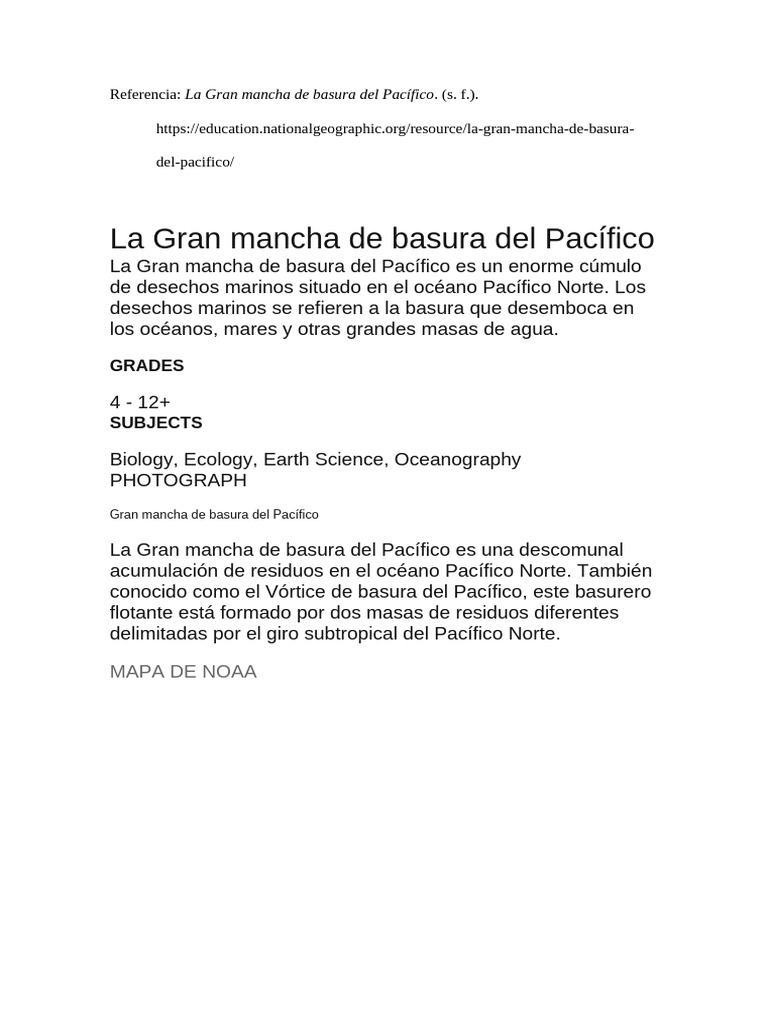 La Gran Mancha de Basura Del Pacífico | PDF | Residuos | océano Pacífico