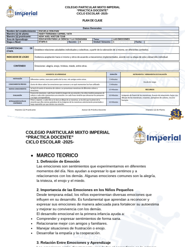 Plan de Clase: Las Emociones en Niños | PDF | Las emociones | Aprendizaje