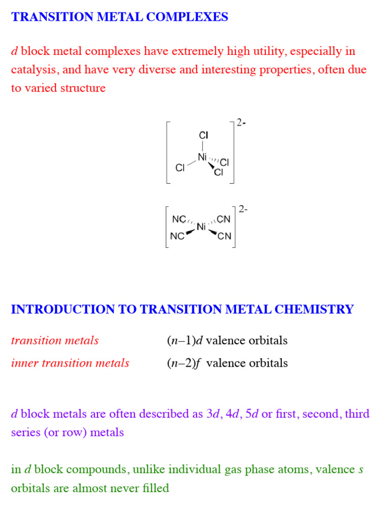 Understanding Transition Metal Complexes | PDF | Coordination Complex ...