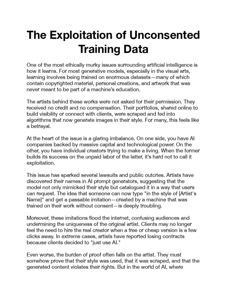 Unconsented AI Training Data Exploitation | PDF | Artificial ...