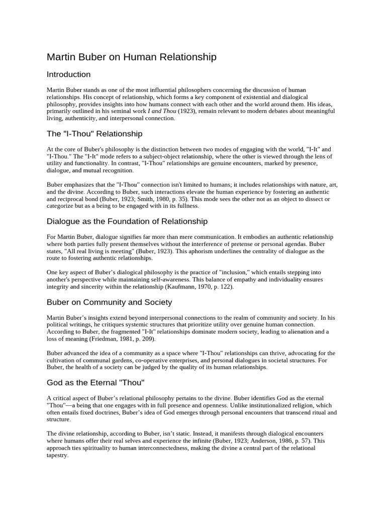 Martin Buber on Human Relationship | PDF | Dialogue | Liberal Arts ...