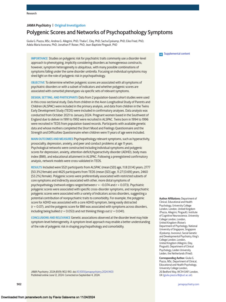 Polygenic Scores in Psychopathology Symptoms | PDF | Attention Deficit ...