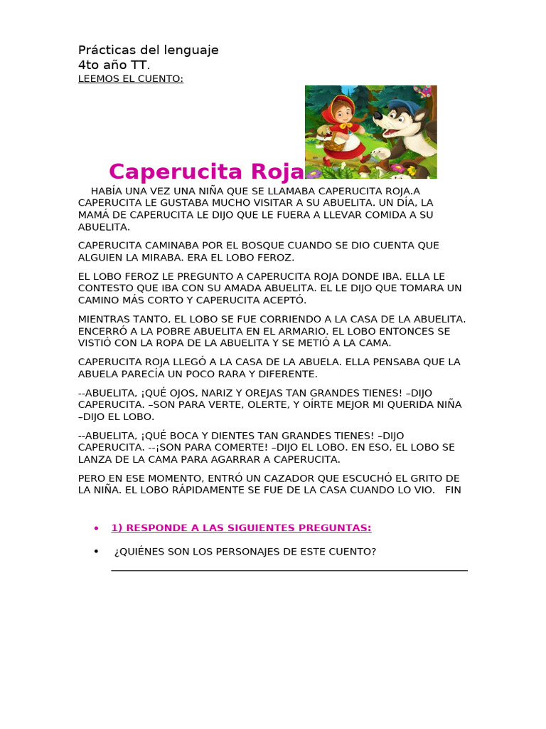 Actividades sobre Caperucita Roja | PDF | Caperucita Roja