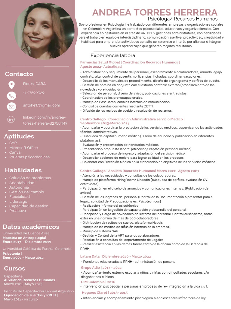 Perfil Profesional de Andrea Torres, Psicóloga | PDF | Gestión de ...