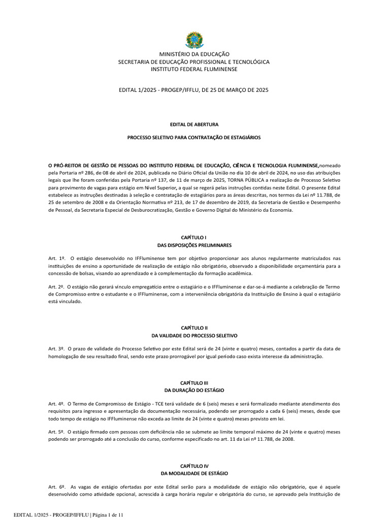 Edital+1 2025+ +progep Ifflu,+de+25+de+Março+de+2025 | PDF | Estágio ...