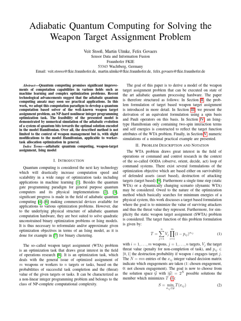 Adiabatic Quantum Computing For Solving The Weapon Target Assignment ...