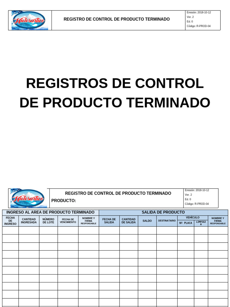 4 Registro de Control de Producto Terminado | PDF
