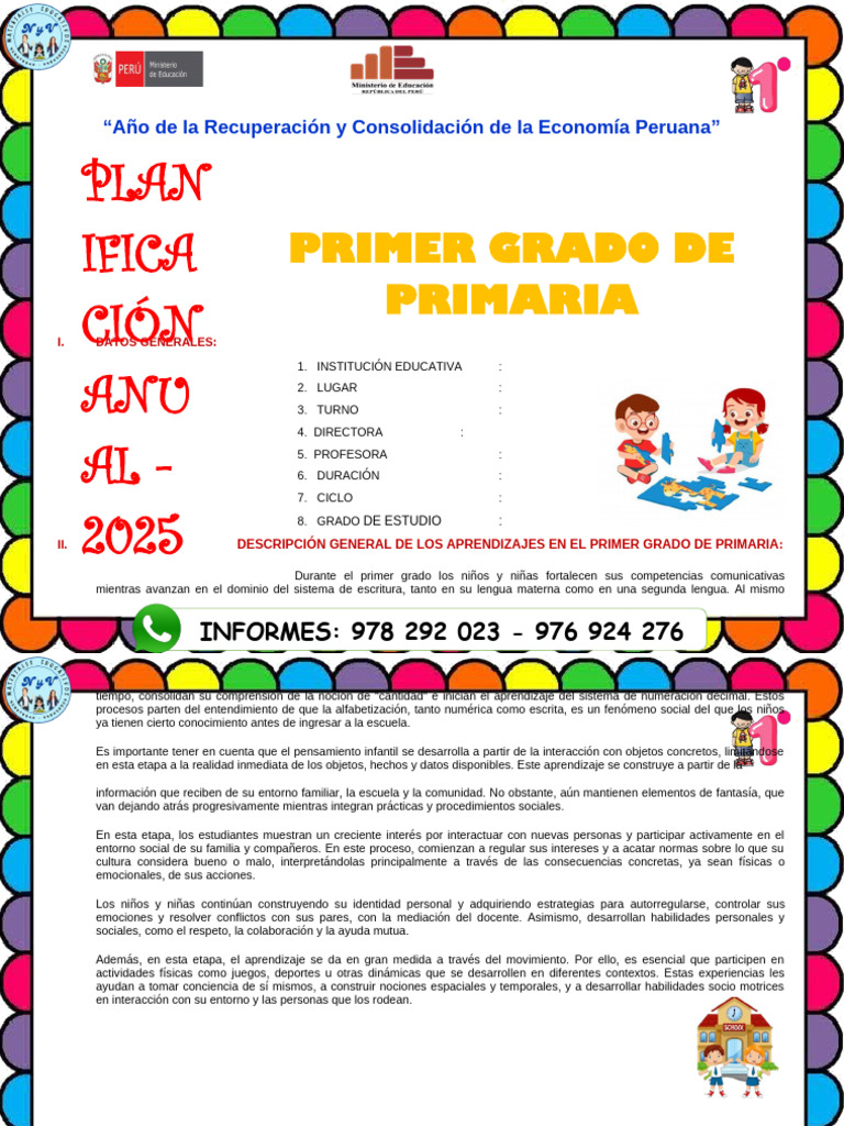 Planificación Anual Primer Grado 2025 | PDF | Aprendizaje | Geometría