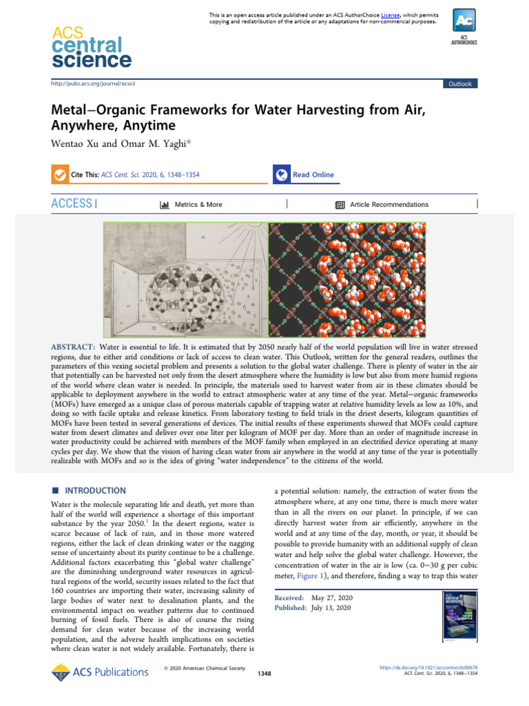 Xu Yaghi 2020 Metal Organic Frameworks For Water Harvesting From Air ...
