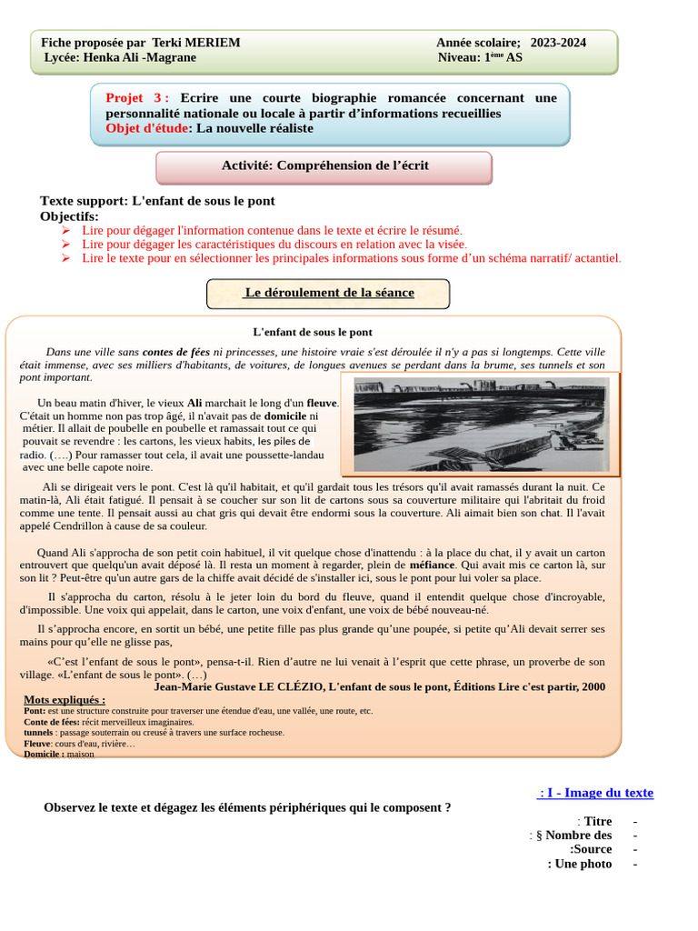 L'enfant de sous le pont : récit réaliste | PDF | Réalisme (littérature ...