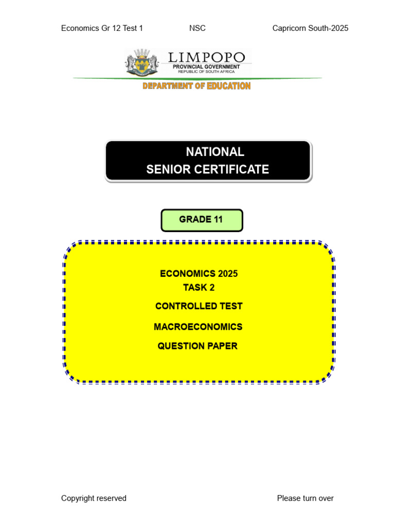 Grade 11 Economics Test 2025 | PDF | Gross Domestic Product | Capital ...