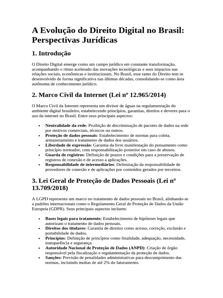 Evolução do Direito Digital no Brasil | PDF | Privacidade de ...
