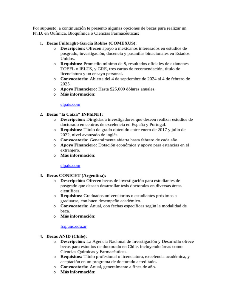 Becas para Ph.D. en Química y Ciencias | PDF | Doctorado | Academia