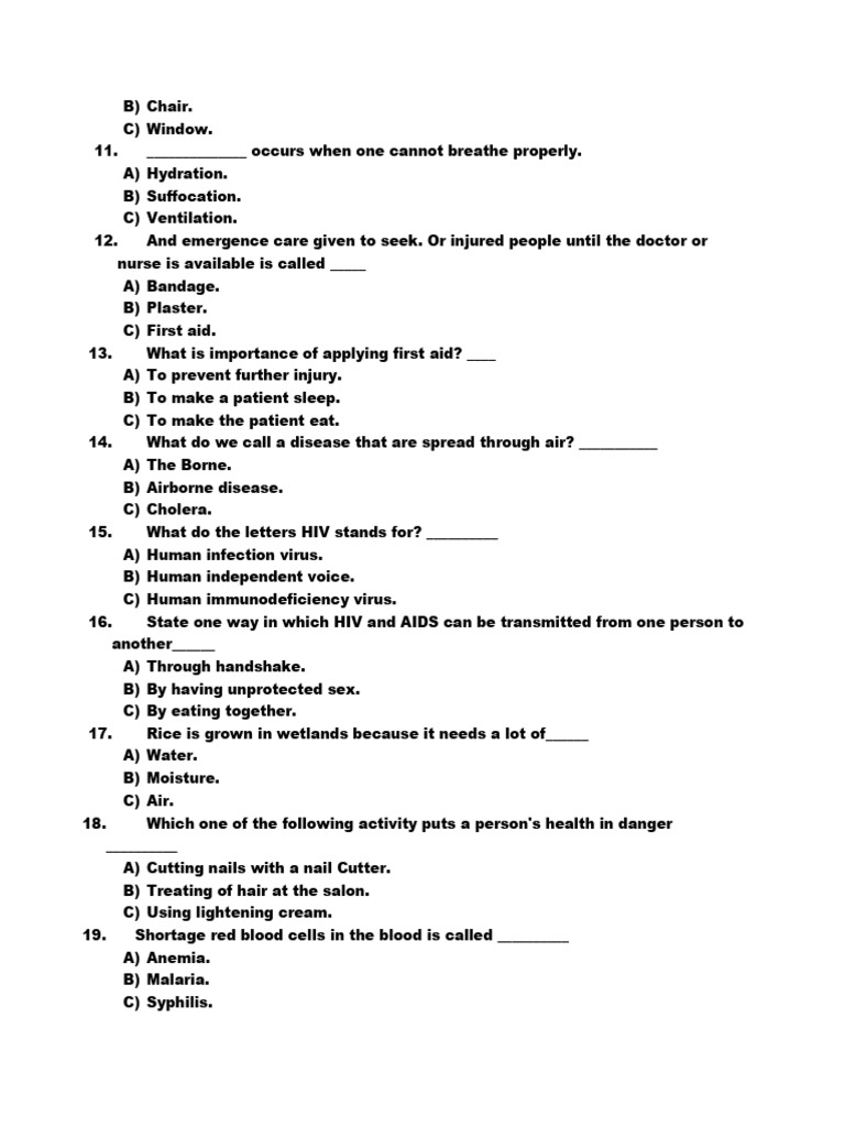 First Aid and Health Quiz Questions | PDF