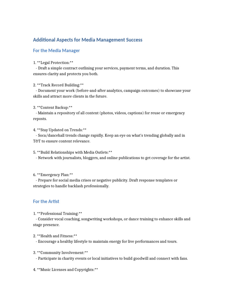 Additional Aspects For Media Management | PDF | Mass Media | Human ...