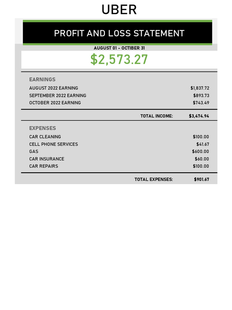 UBER Pro & Loss Stat | PDF