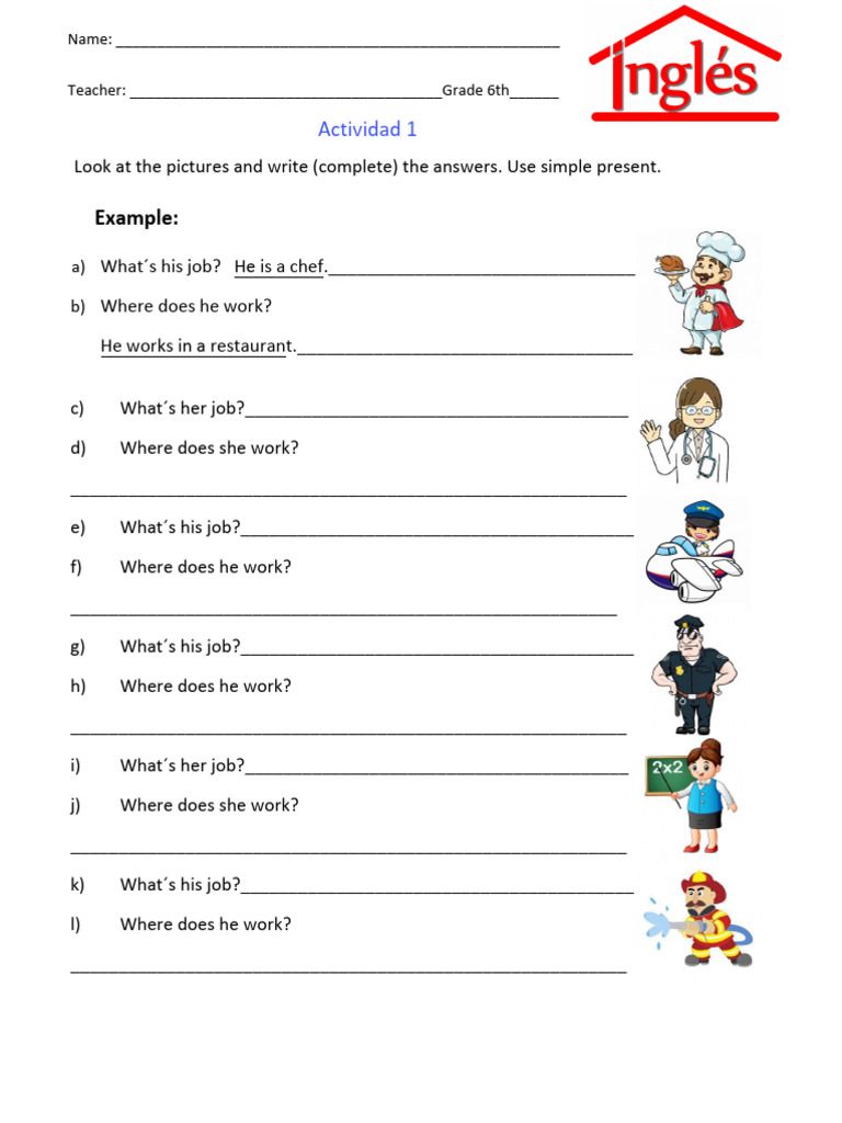 Job and Workplace Worksheet for Kids | PDF