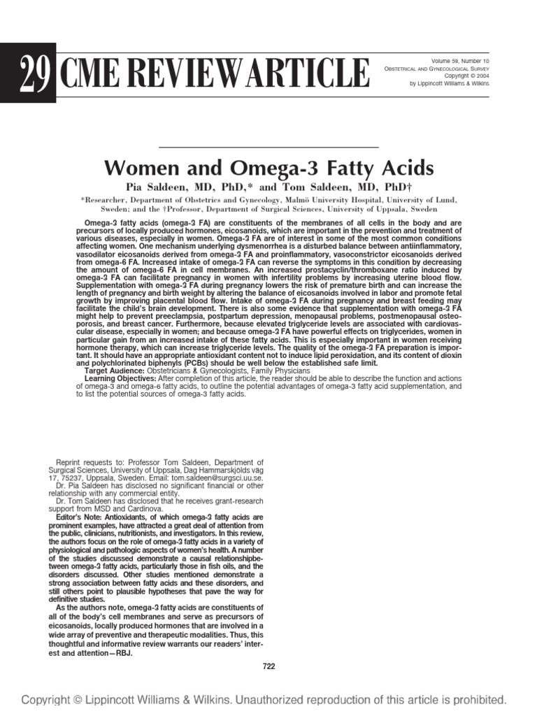 Women and Omega-3 Fatty Acids | PDF | Omega 3 Fatty Acid | High Density ...