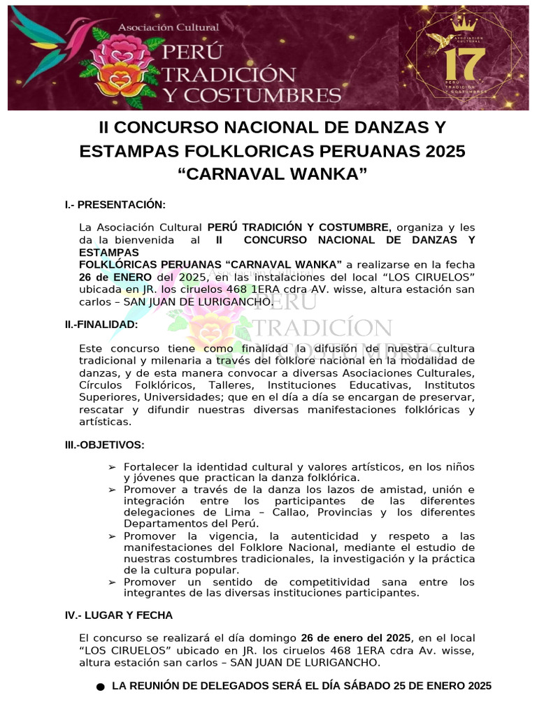 Concurso Nacional de Danzas 2025 | PDF | Perú | Bailes