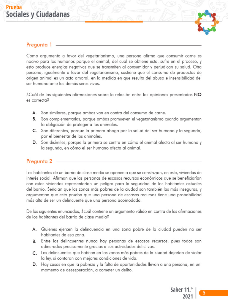 Cuadernillo de Preguntas Sociales y Ciudadanas Saber 11 2021 5 9 | PDF ...