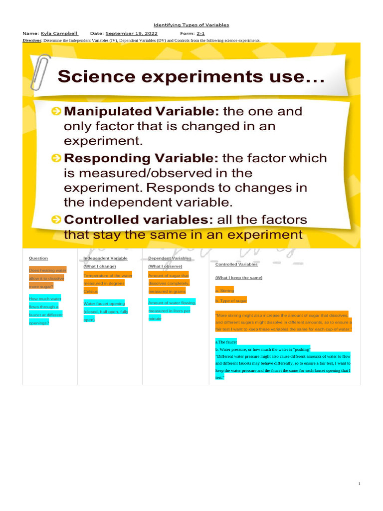 Identifying Independent and Dependent Variables | PDF | Water | Pea