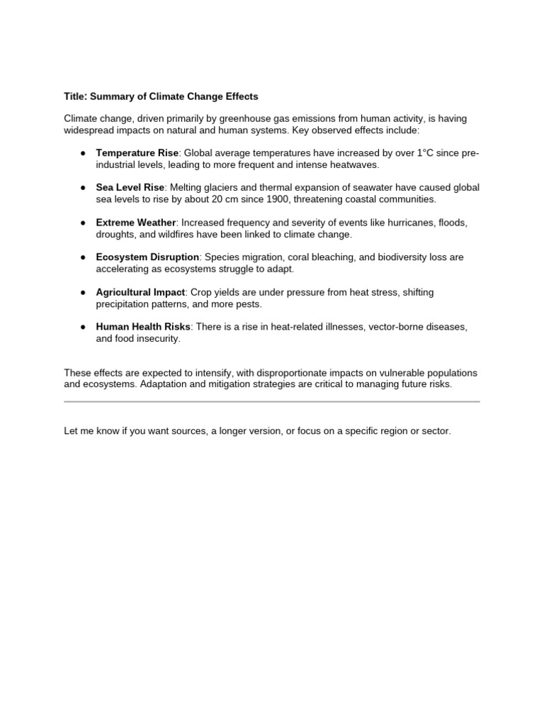 Climate Change Effects Overview | PDF