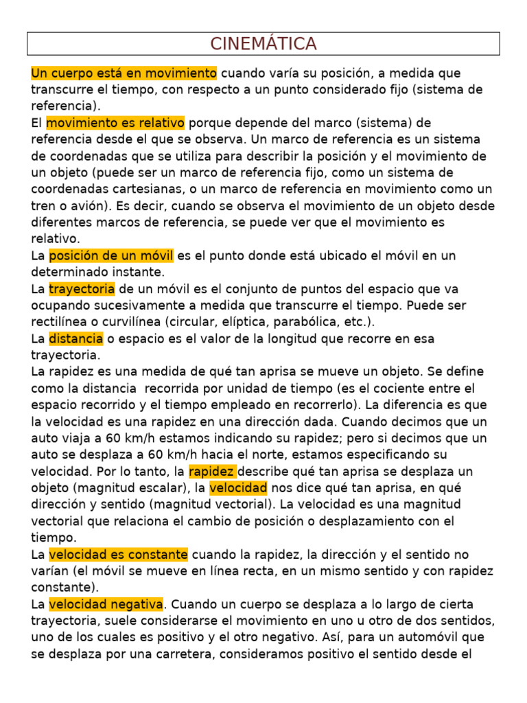 CINEMÁTICA | PDF | Velocidad | Cinemática