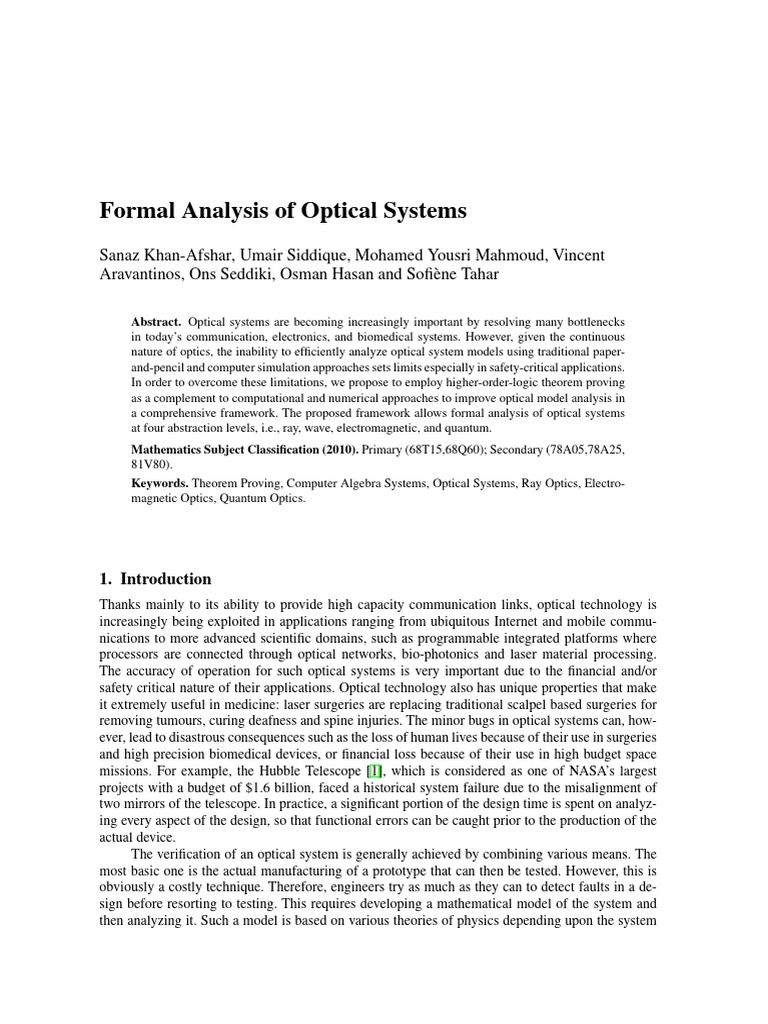 Formal Analysis of Optical Systems Using Theorem Proving | PDF ...