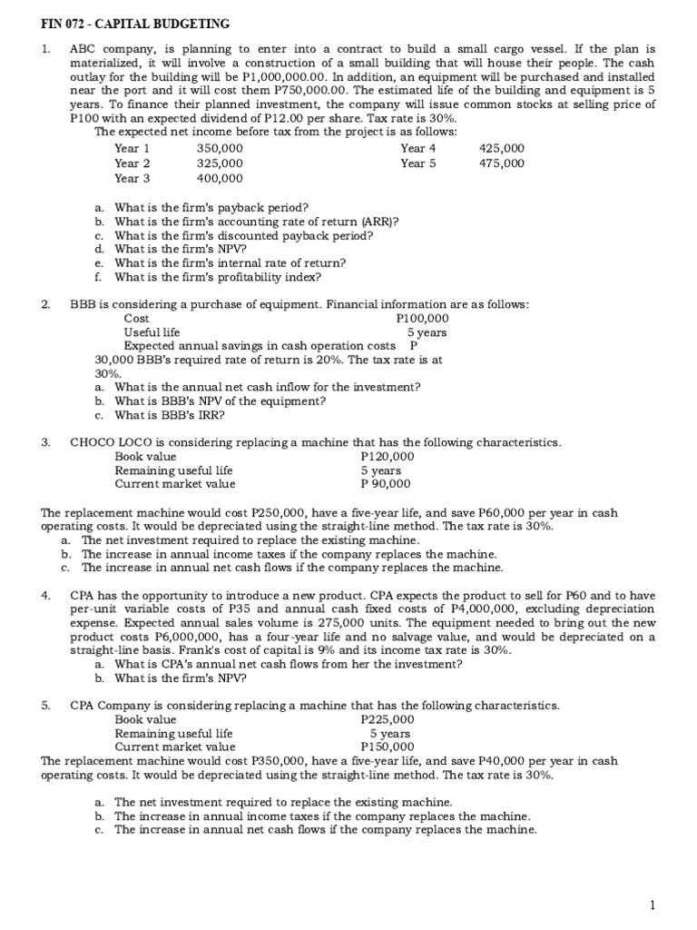 Capital Budgeting Analysis for Investments | PDF | Capital Budgeting ...