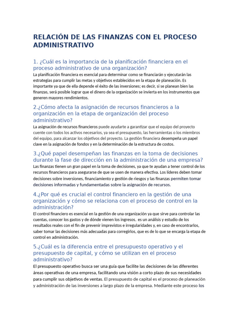 Finanzas y Proceso Administrativo Efectivo | PDF | Presupuesto ...