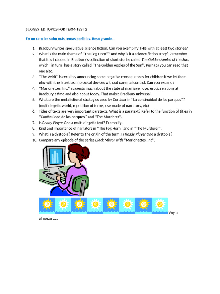 Literature II. Topics For Term-Test 2 | PDF