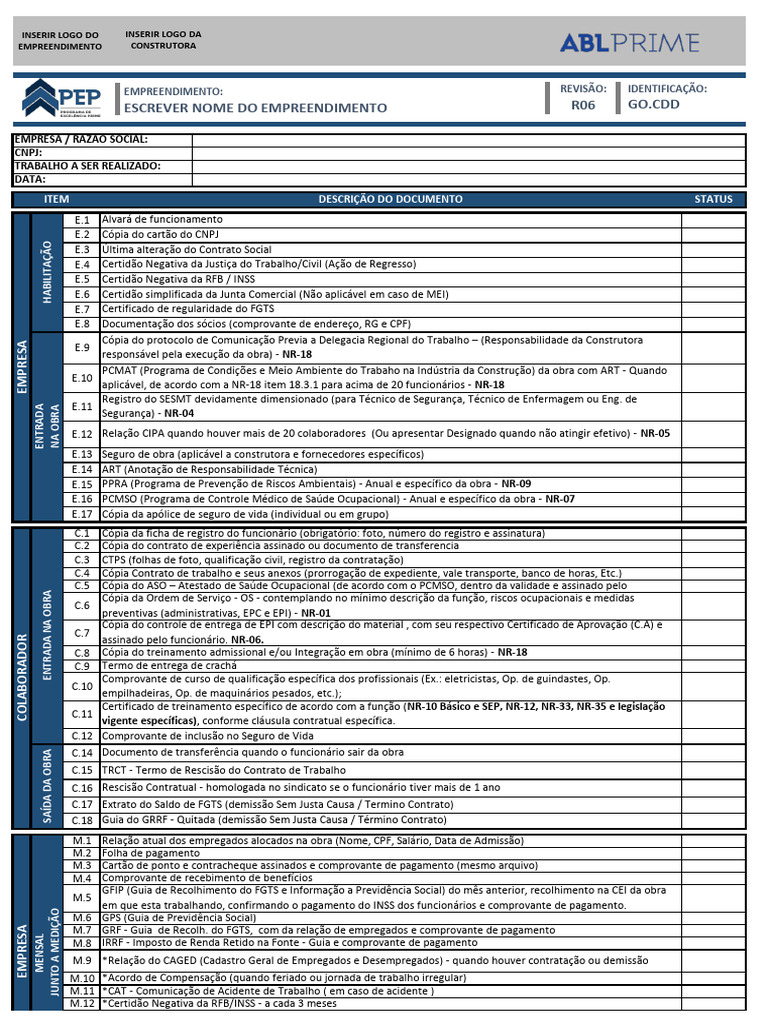 Checklist de Documentos para Obras | PDF