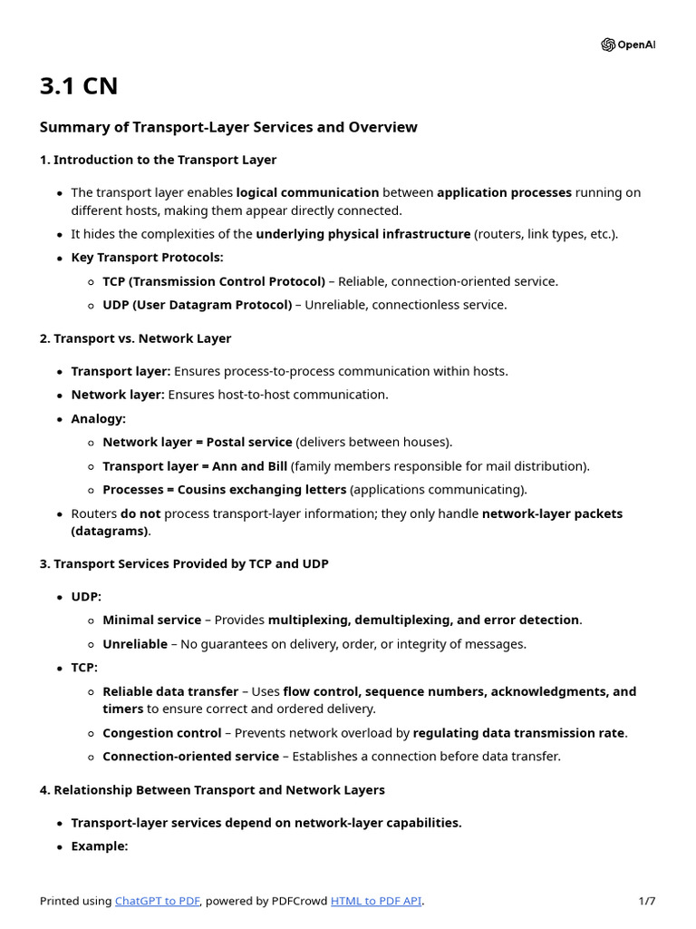 Transport Layer Overview: TCP vs UDP | PDF | Transmission Control ...