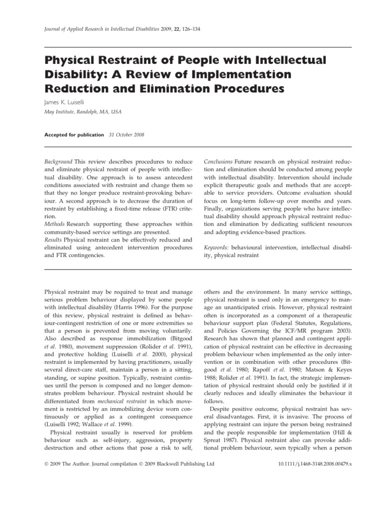 Reducing Physical Restraint in Disabilities | PDF | Intellectual ...