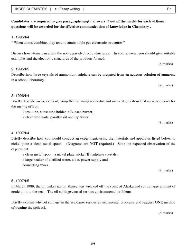 DSE Chemistry Essay Guidelines | PDF | Chloride | Chemistry
