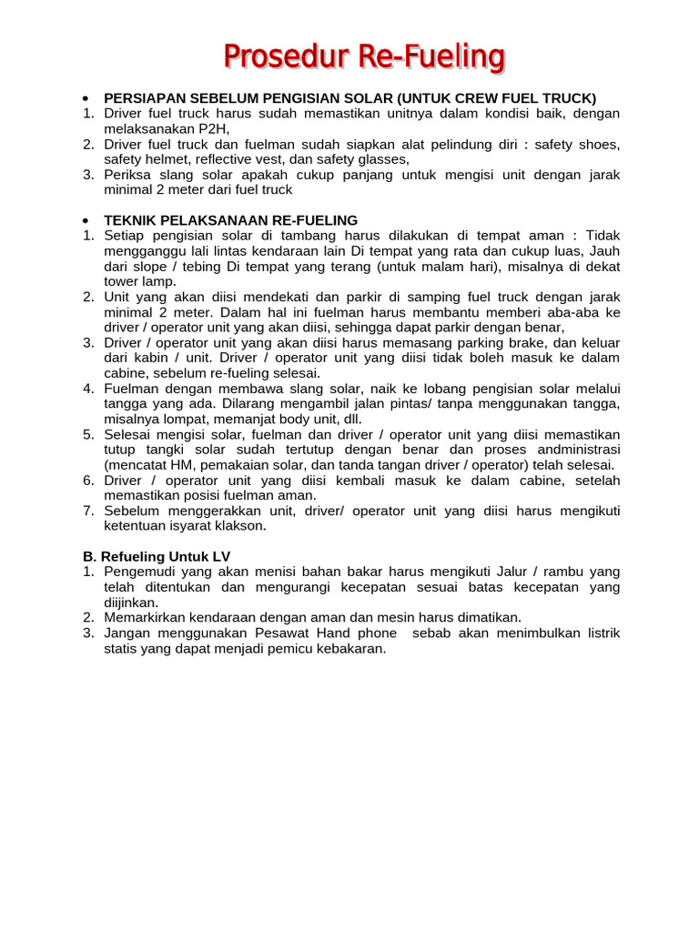 SOP FT Refueling | PDF