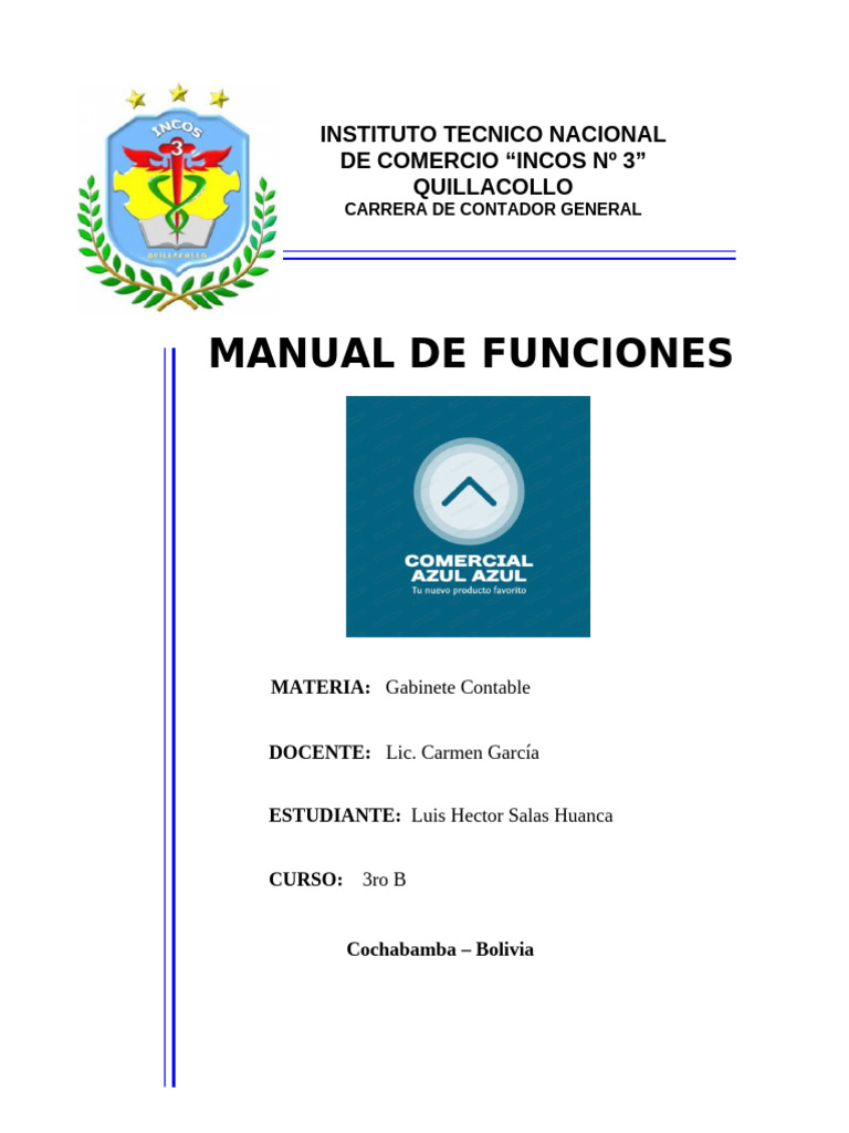 Caratula MANUAL DE FUNCIONES | PDF