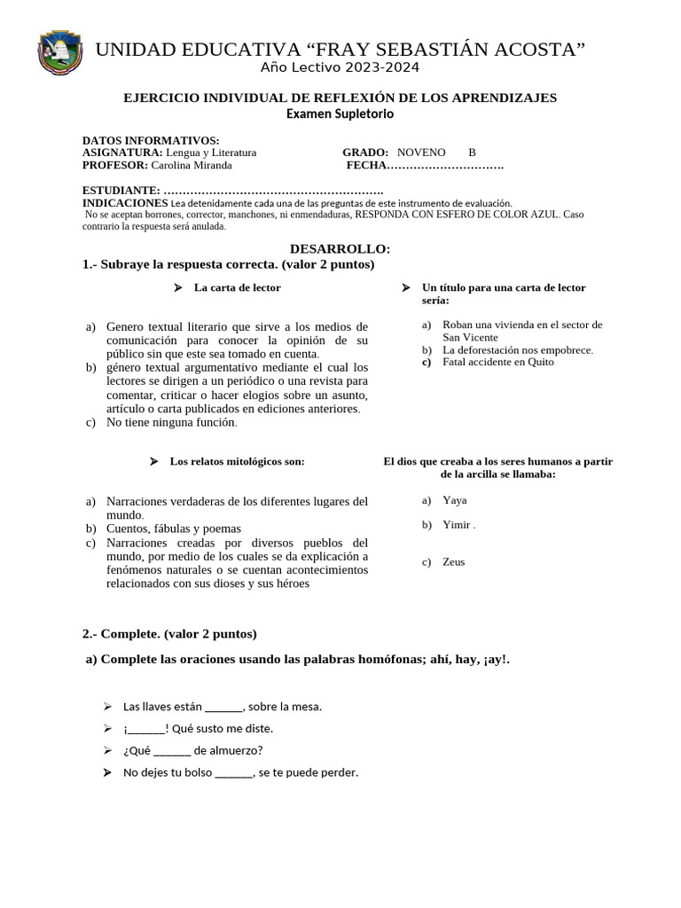 Ejercicio de Lengua y Literatura 9B | PDF | Poesía | Escritura