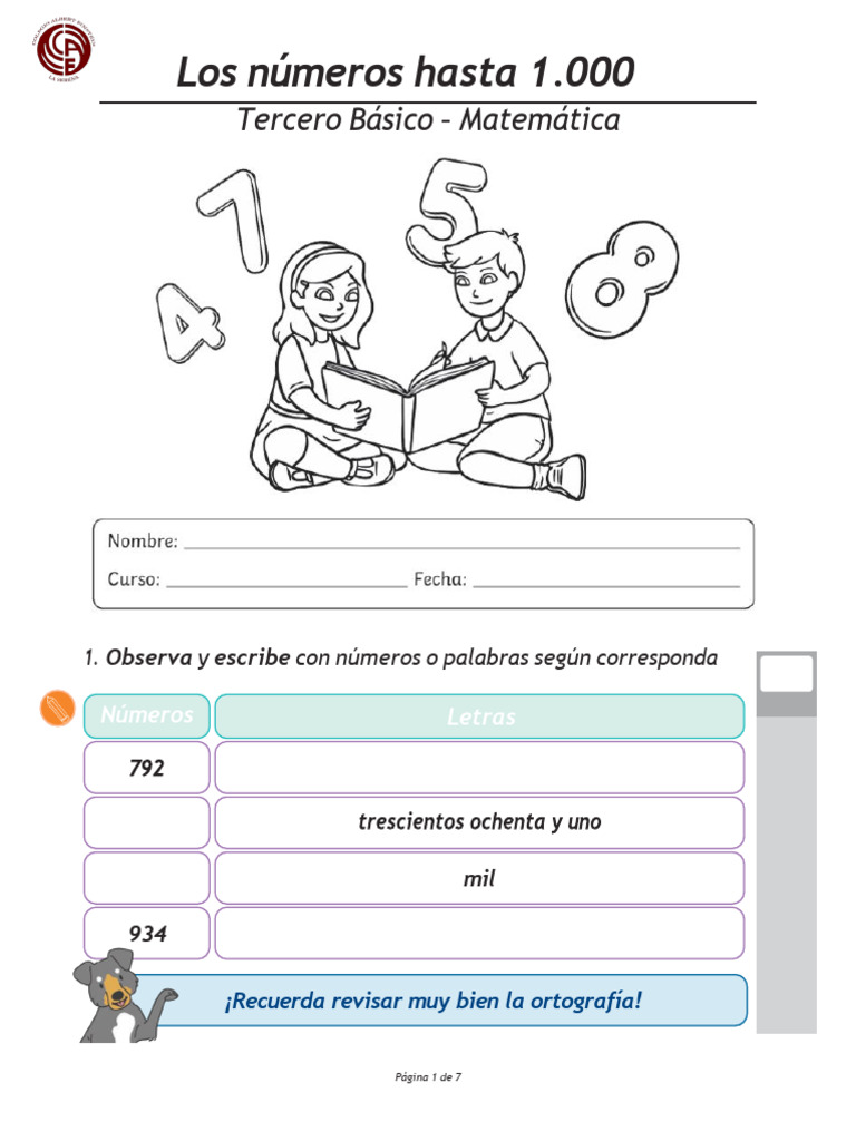 Números hasta 1000 para Tercero Básico | PDF