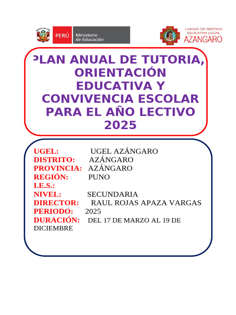 Plan de Tutoría y Convivencia 2025 | PDF | Enseñando | Violencia