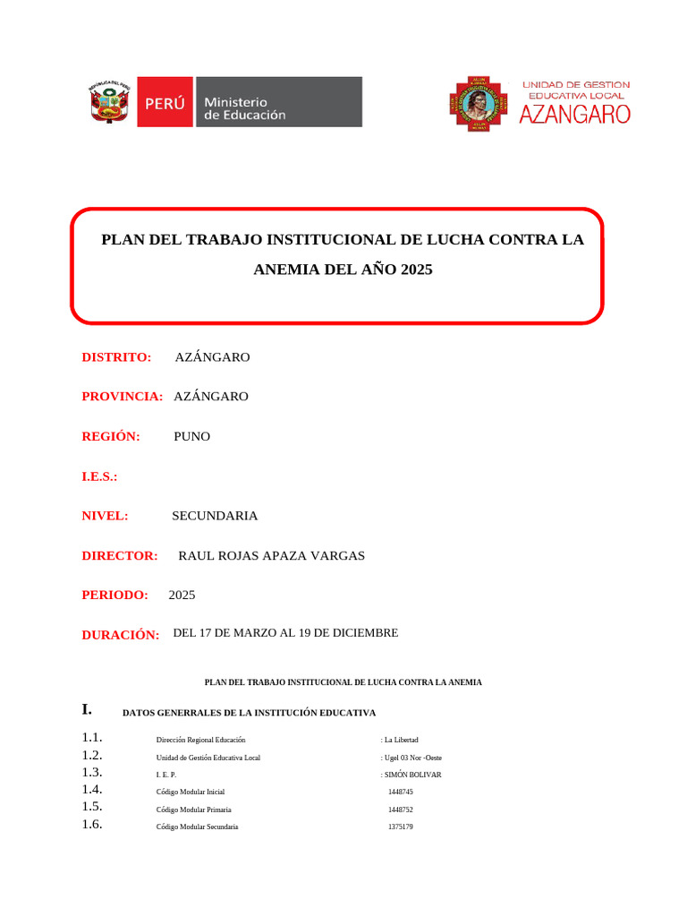 Plan de Lucha contra la Anemia 2025 | PDF | Perú | Anemia