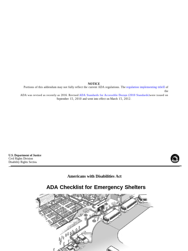 ADA Emergency Shelter Accessibility Checklist | PDF | Accessibility ...