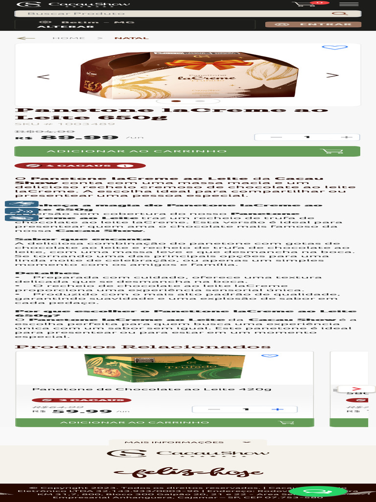Panetone laCreme ao Leite 650g | PDF | Chocolate