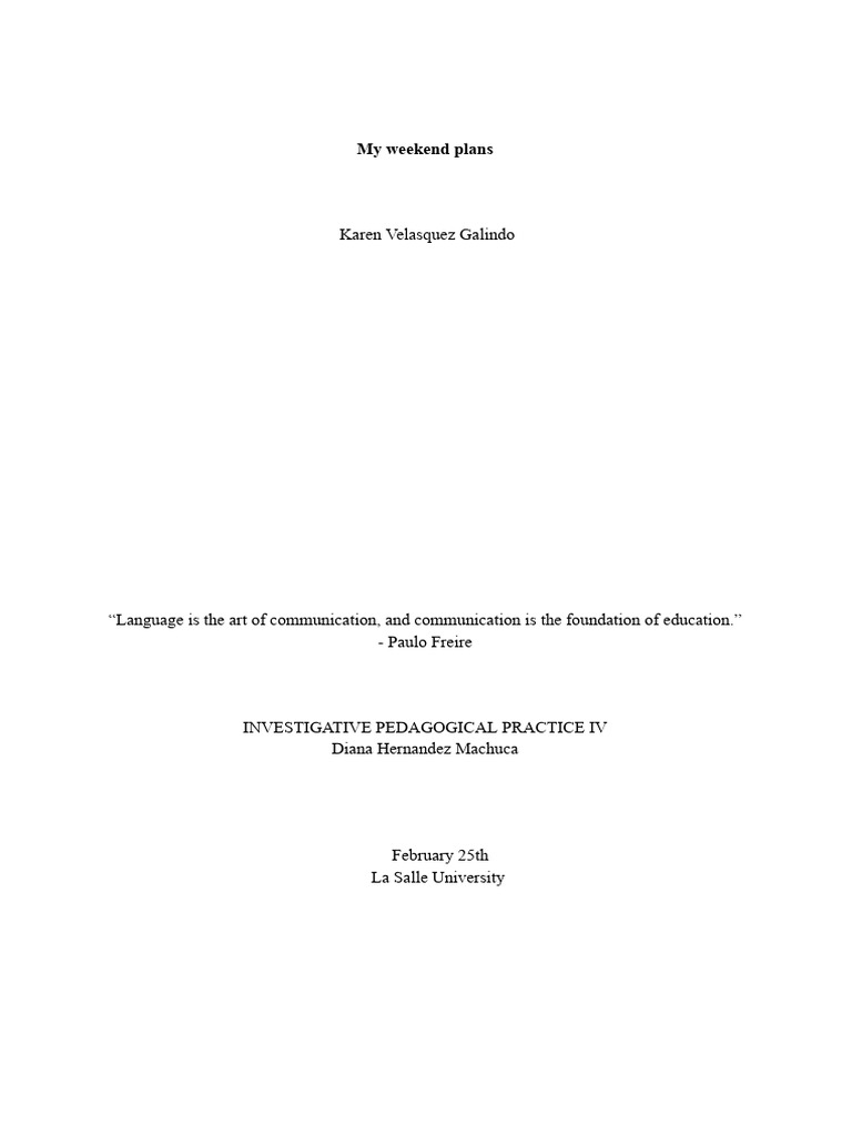 My Weekend Plans Pdf